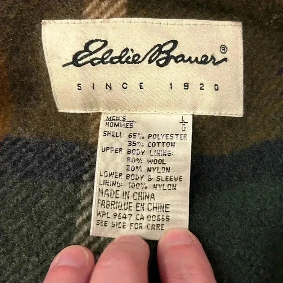 Vintage Eddie Bauer Men Green Plaid Wool Lined Coat Mountain Parka Jacket Large - Picture 8 of 11